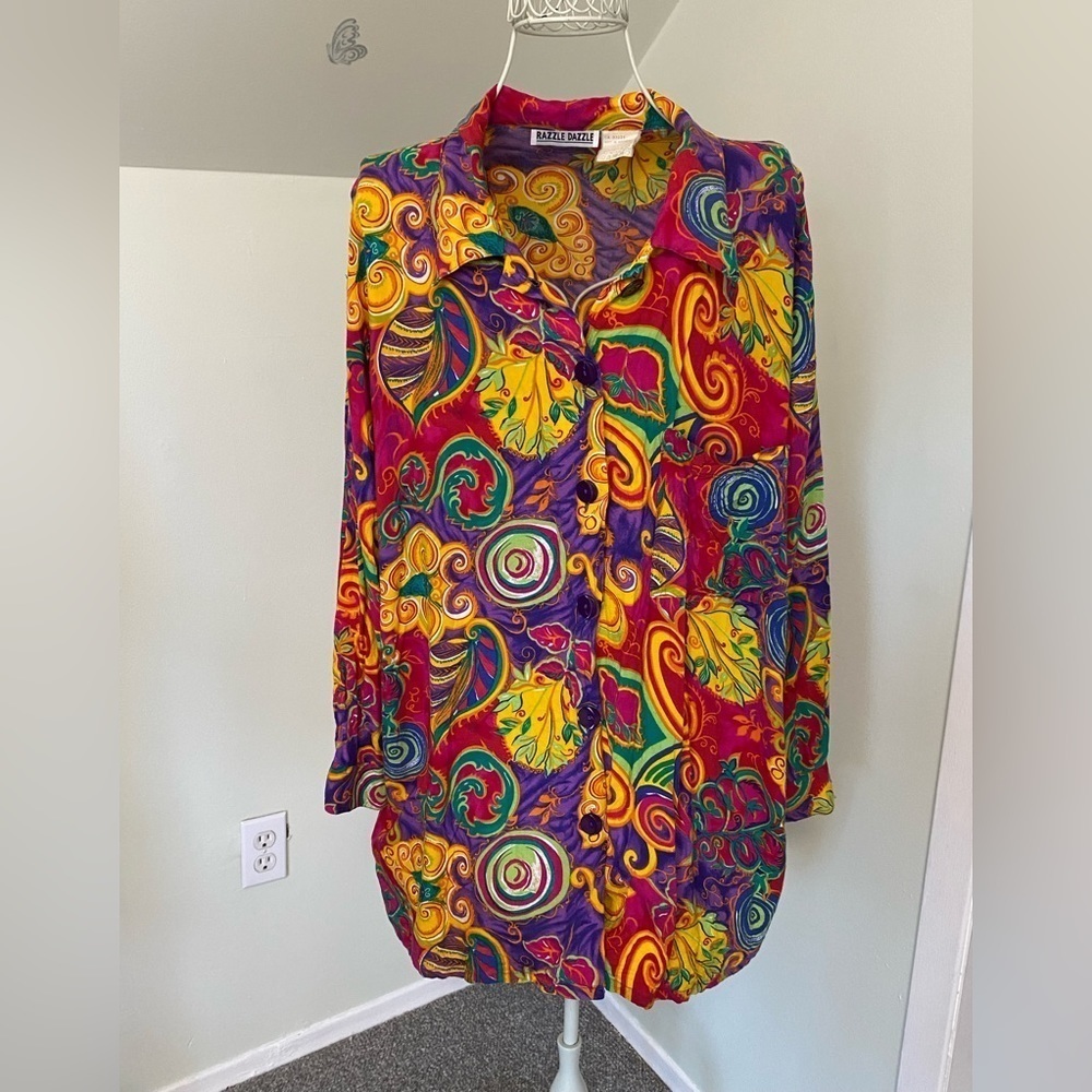 RAZZLE Dazzle Unisex Button Front Long Sleeve Shirt, size large
